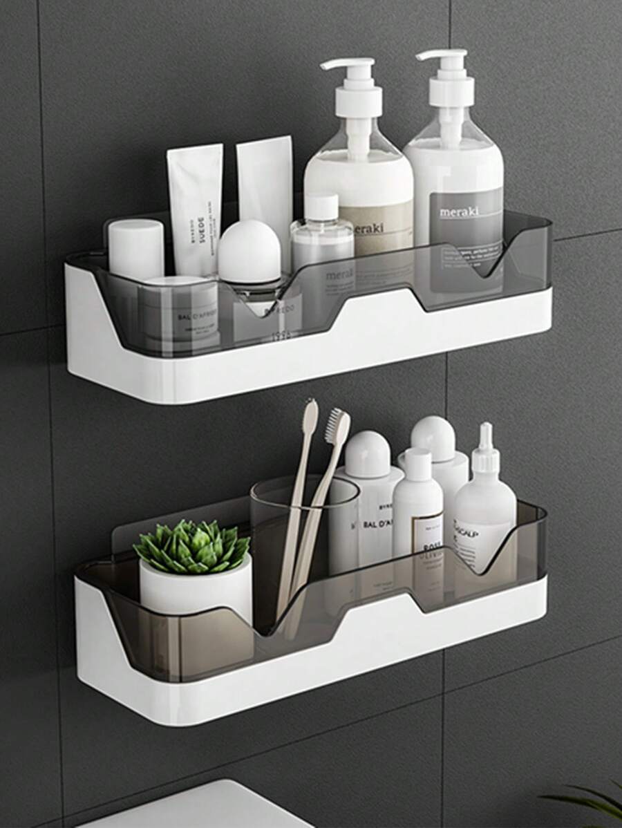 1 Pièce Etagère De Rangement En Plastique Murale, Étagère De Rangement De Salle De Bain Blanche Et Noire Minimaliste Multifonctionnelle