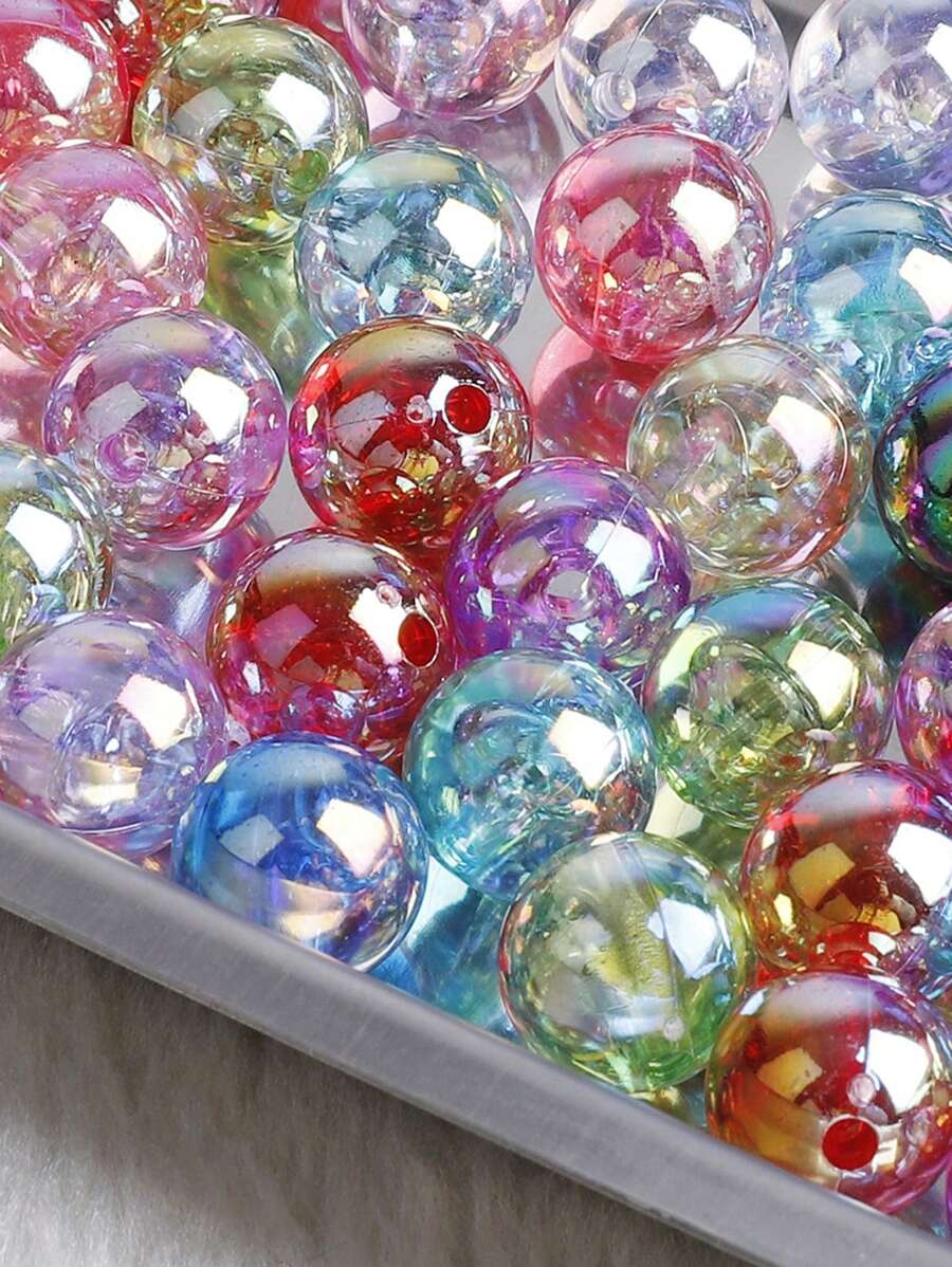 100 Peças 6/8/10/12mm Contas Espaçadoras Redondas Solta De Acrílico Em Diferentes Cores, Banhado A Ab Para Fazer Acessórios De Fazer Jóias Como Pulseiras E Colares Diy