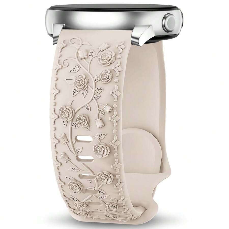 Unbeinst 1pc 20mm Embossed Rose Silicone Watch Band, Waterproof Sports Band For Women, Compatible With Samsung Galaxy Watch 6/5/4 (40mm 44mm) /Galaxy Watch 5 Pro (45mm) /Galaxy Active 2 /Galaxy Watch 3