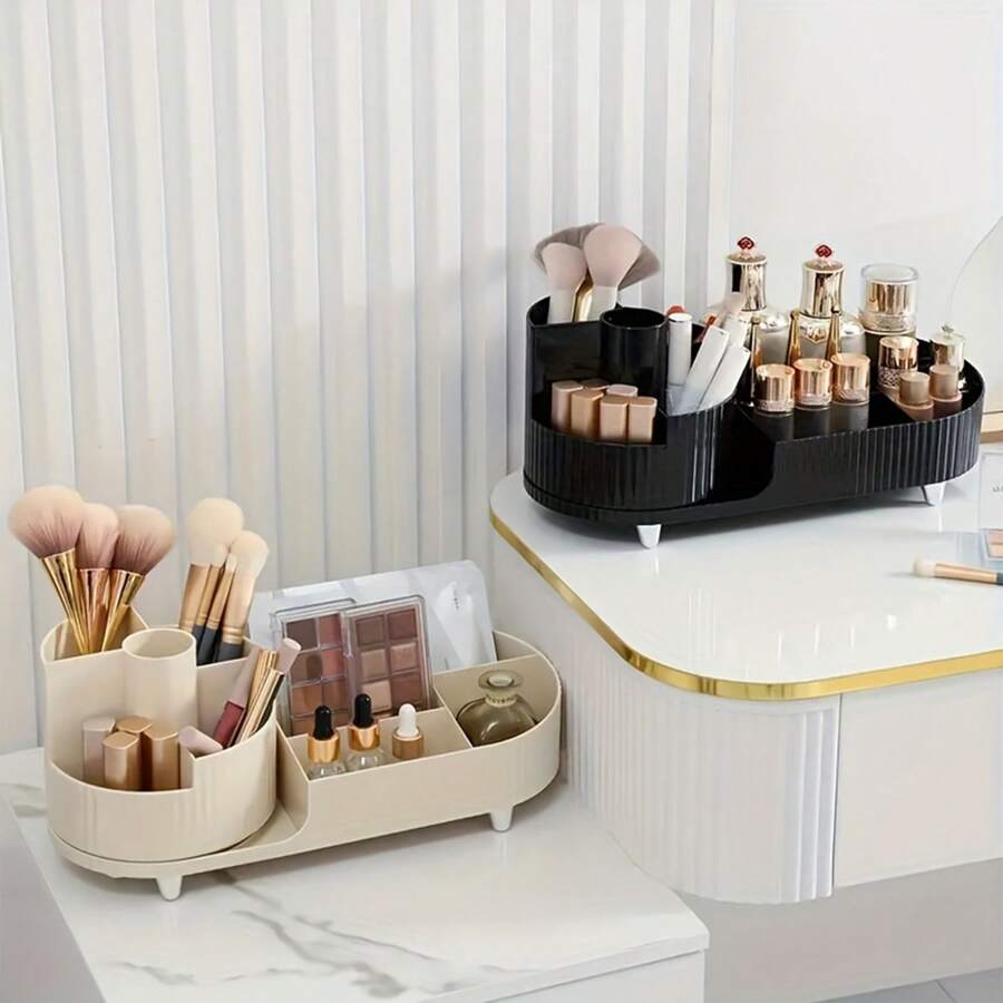 1pc:Large Capacity Makeup Brush Holder, 360° Rotating Makeup Perfume Organizer,Makeup Brushes Cup Tray For Vanity Decor Bathroom Countertops Cosmetic Desk Storage Container Display Case.1pc Multi-Grid Desktop Storage Box, Rotatable Makeup Box For Household.