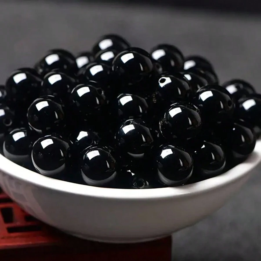 1 Packung, 8–500 Stücke, 4–20 mm, massive schwarze runde Acrylperlen zur Herstellung von Armbändern, Halsketten, Handyketten und anderen Schmuckmaterialien.