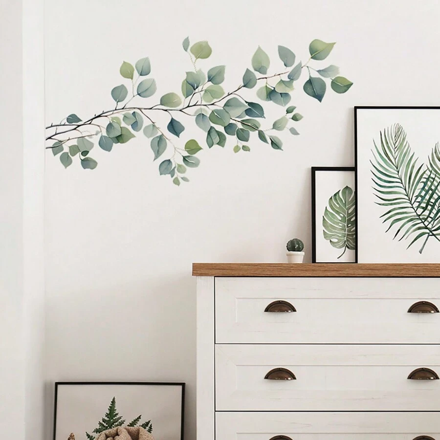 1 pieza Rama de árbol fresca y pegatina de hoja para pared, pegatina, vinilo para decoración del hogar, artículo de decoración primaveral para refrescar su hogar, pegatinas de decoración de ramas