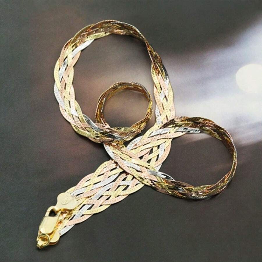 1 pieza Collar trenzado de cadena de plata de ley 925 brillante, cadena trenzada de 8 mm de ancho, adecuado para uso diario y de fiesta de mujeres, regalo de aniversario