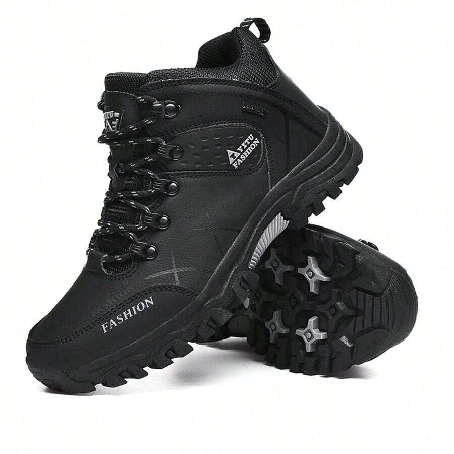 Men's Lace-Up Sport Shoes, Stylish And Comfortable, Outdoor Pu Leather Anti-Slip Autumn Boots, Breathable Shoes For Casual And Hiking