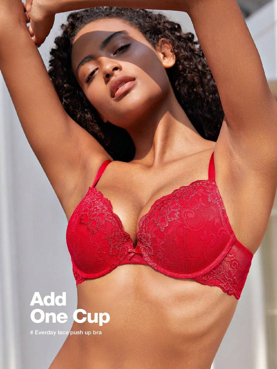 Wingslove Sujetador con aros de encaje con relleno y efecto push up para mujer, lencería