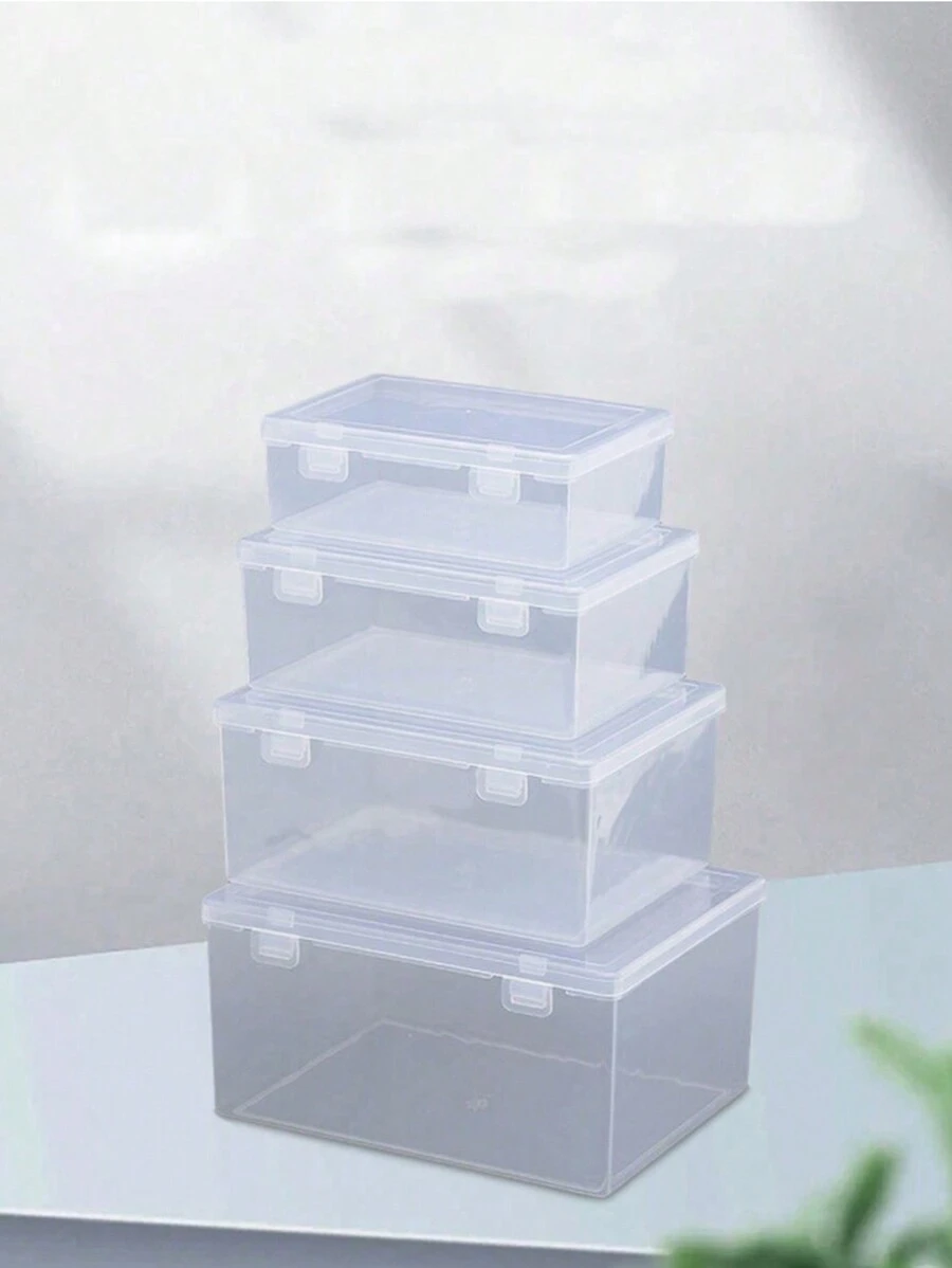 1pc/Set Portable Clear Plastic Storage Box With Buckle (L/M/S), Suitable For Storing Small Items Such As Hair Accessories And Desk Supplies, Dust And Water Resistant