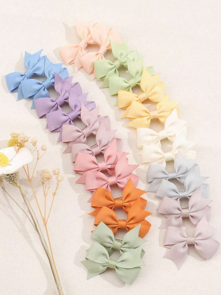 24 Peças Crianças Mini Grampos De Cabelo Com Design De Laço, Série De Cores Doces