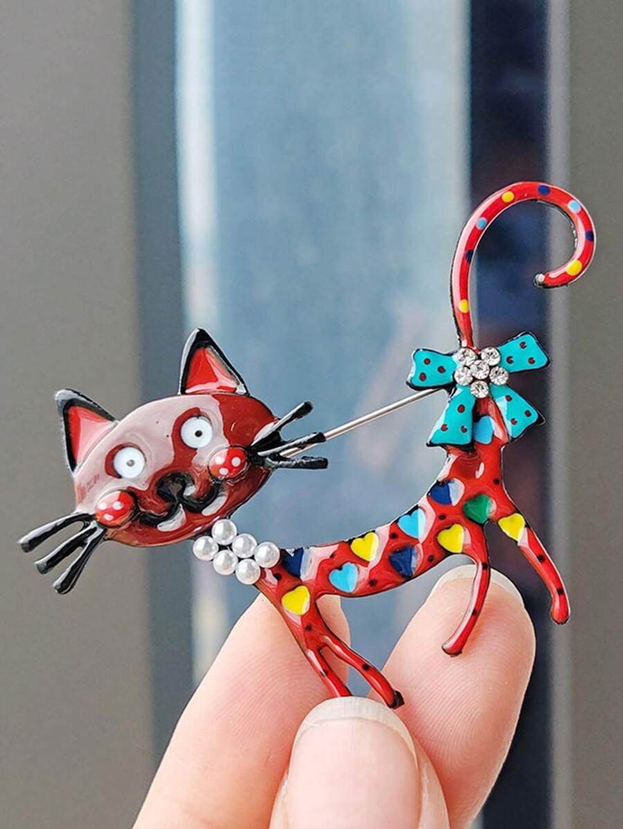 1pc Light Luxury And Cute Cat Brooch Dual Color Enamel Pet Animal Party Casual Brooch Luxurious Women's And Men's Gift