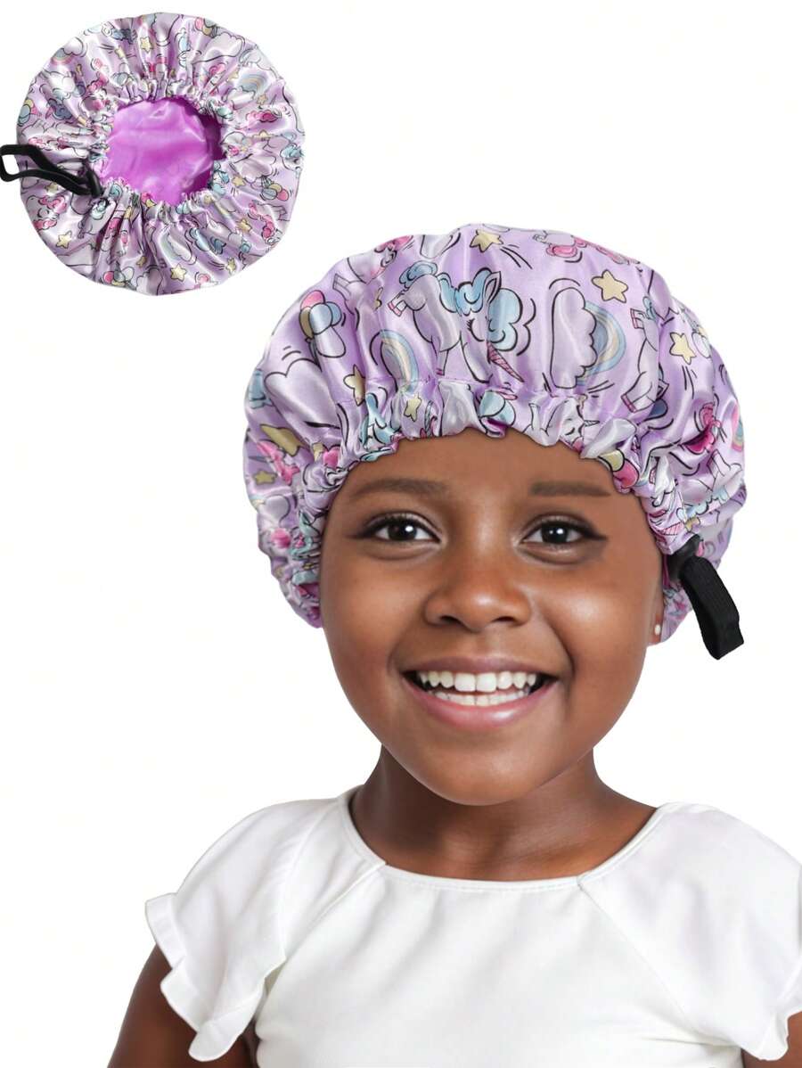 Awegeo 1 Pieza Gorro Infantil Con Botones Estampados, Doble Capa Con Forro Interior De Seda Satinada, Uso Diario Casual, Gorro Transpirable Y Cómodo Para Dormir