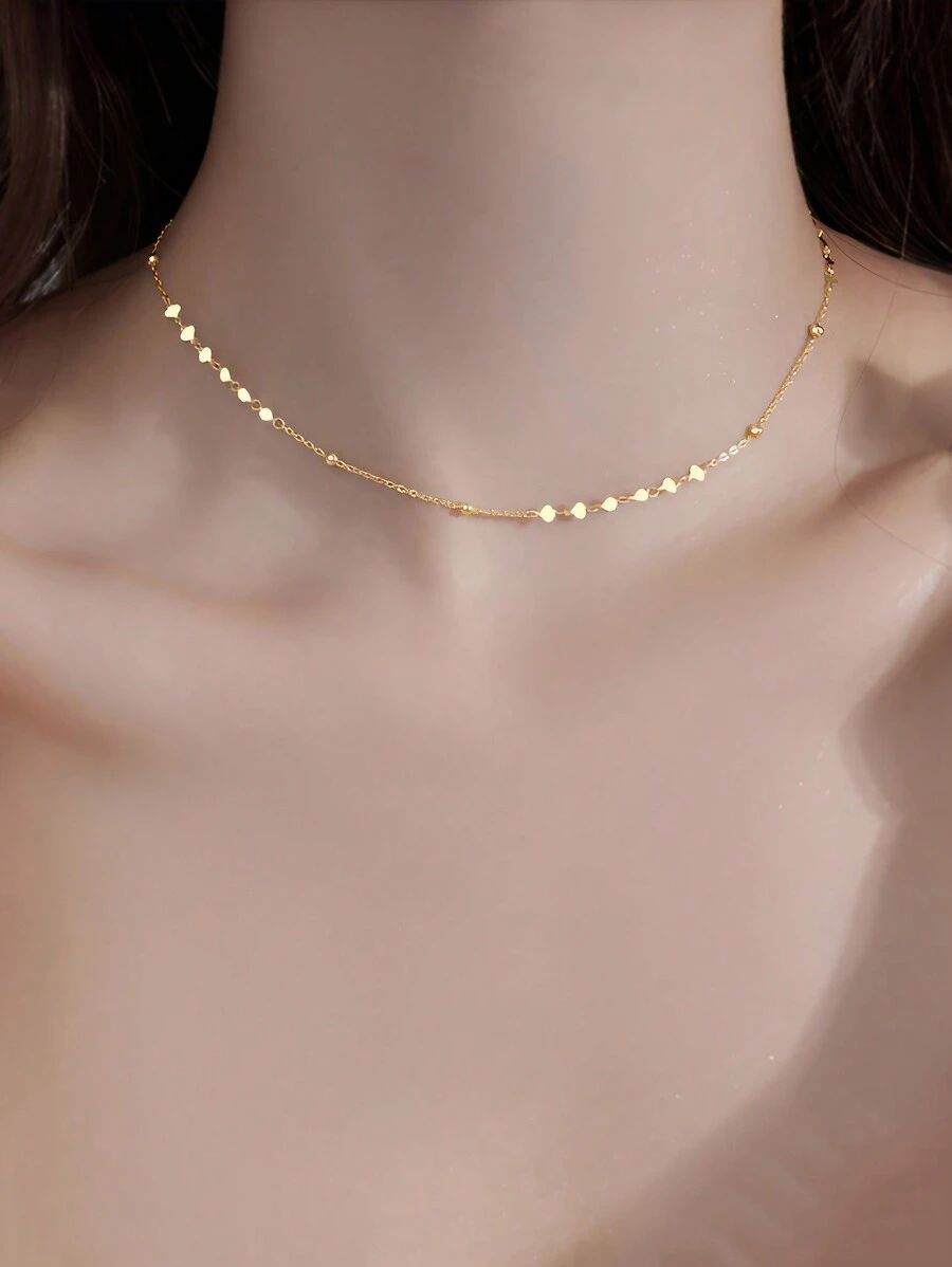ELSEDES 1 Peça Simples E Elegante S925 Prata Forma Geométrica Banhado A Ouro Colar Curto, Adequado Para Uso Diário E De Escritório Para Mulheres