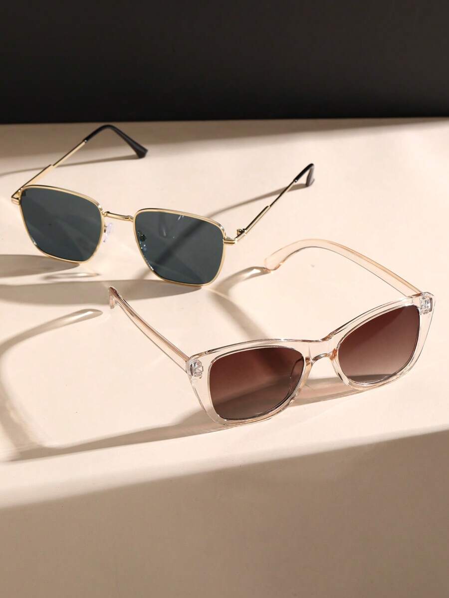 2pcs Women Geometric Fashion Frame Boho Cool Plastic Copper Glasses For