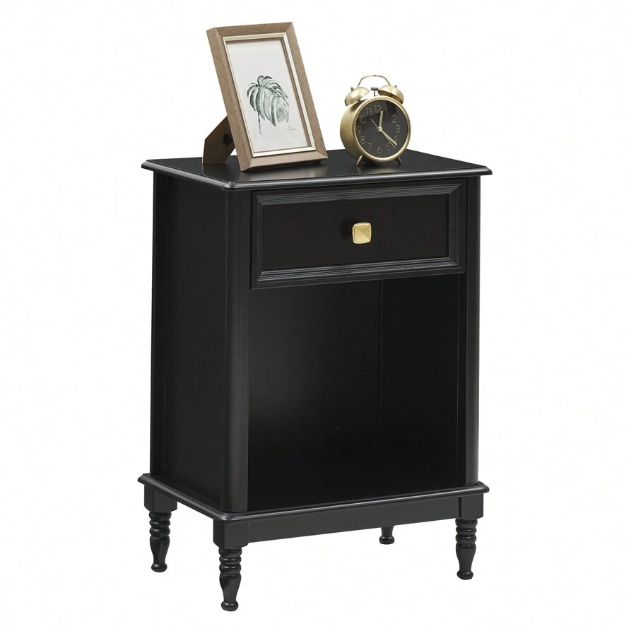Hodeffior Bedside table, side table with drawer, bedside table open compartment, coffee table, nightstand, nightstand, nightstand, telephone table, bedside tables, night console, storage table for bedroom, living room, black and gold