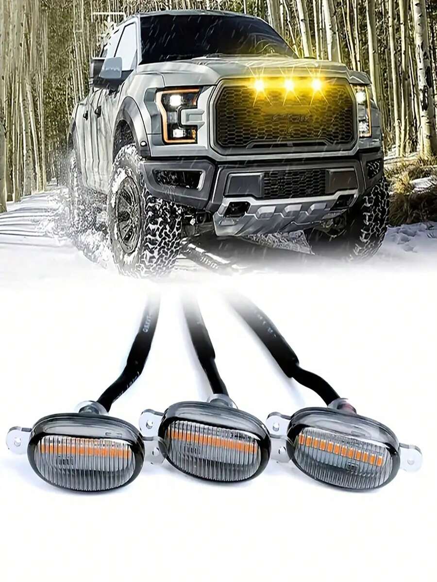 4pcs Smoked Lens Amber Car Light, LED Front Grille Running Lights ForModify OffRoad Vehicles