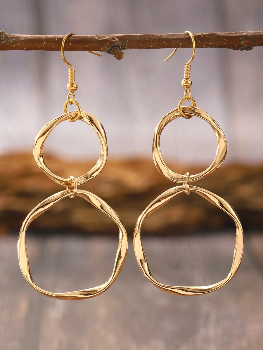 1 Paire De Boucles D'oreilles Pendantes À Boucle D'infini Tordue Créative Avec Pendentif À Anneau Long, Convient Pour Le Port Quotidien Des Femmes