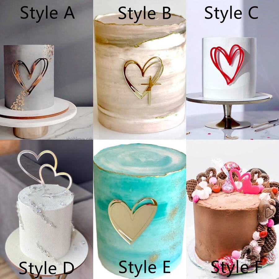 3 pièces Décoration de gâteau sur le côté de la Saint-Valentin en acrylique en forme de coeur
