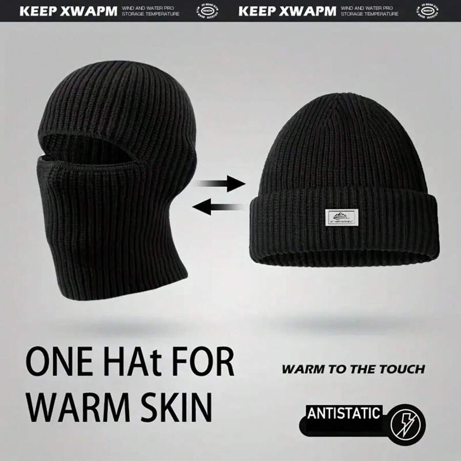 1 szt. Męska zimowa luźna czapka typu beanie czapka z dzianiny do wypoczynku, jazdy na rowerze, wiatroszczelna i odporna na zimno maska na twarz, ciepła czapka, świetny prezent na festiwal na co dzień
