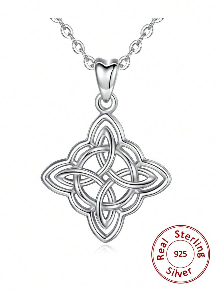 1 Pieza Collar Colgante Simple De Nudo De Brujas De Plata Esterlina 925