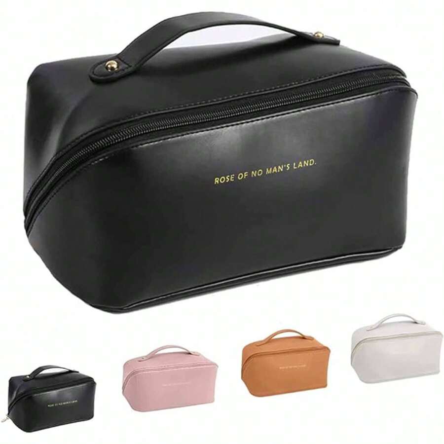 Bolsa de Cosméticos de Viaje Grande y Multifuncional para Mujeres - Estuche de Maquillaje en Piel Sintética con Asa y Divisor, Ideal para Organización de Cosméticos