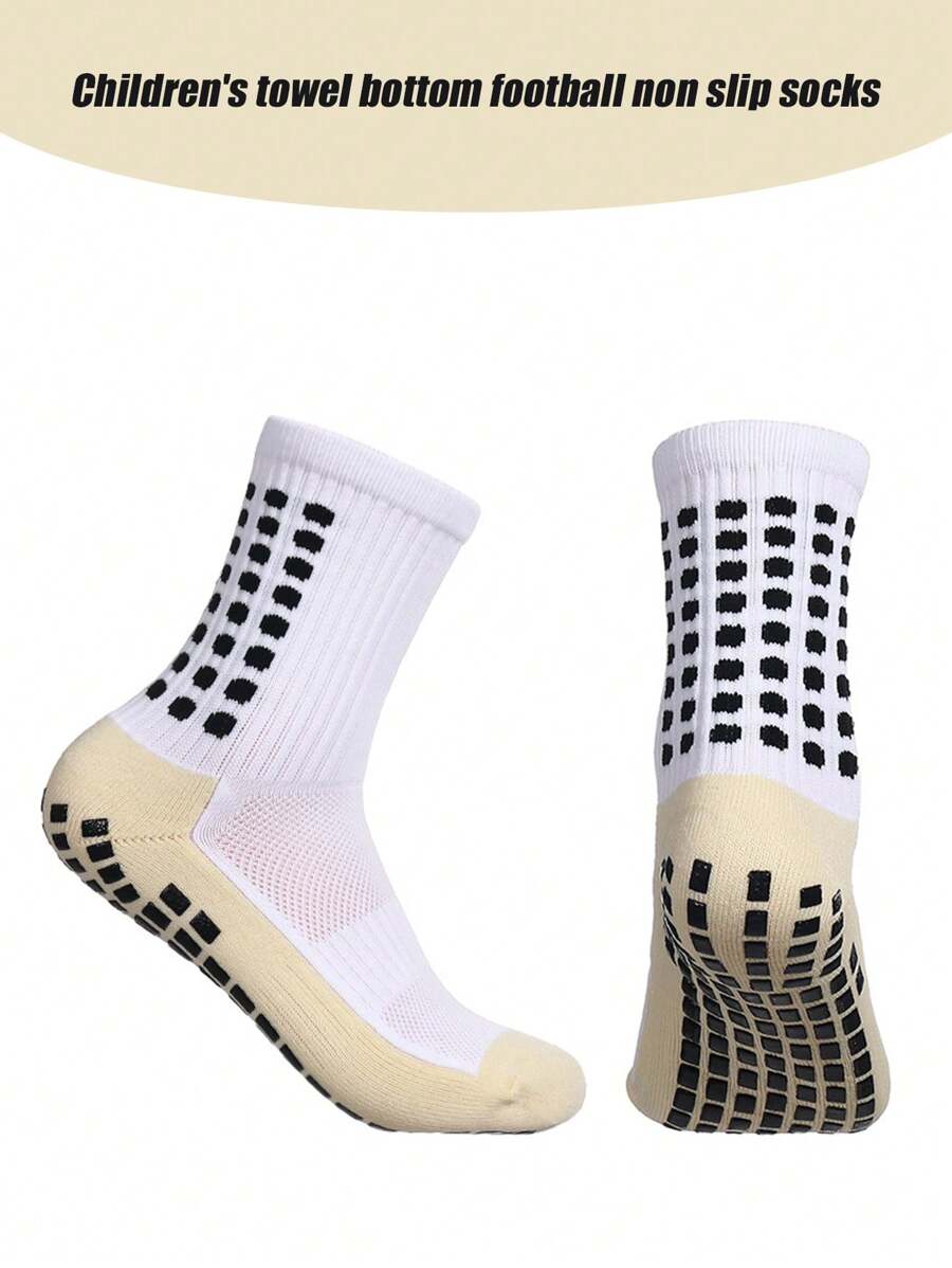 1 Paar Fußball-Socken mit rutschfester Mittelhöhe, Handtuchboden und Klebepunkt, feuchtigkeitsableitend, Trainingssocken für Kinder und Mädchen, Größe 33-38