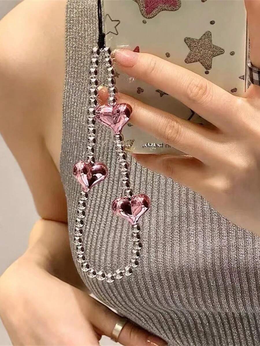 Beaded Mobile Phone Strap With Heart Pendant Gifts For Mother, Family, Friends, Birthday, Holiday Phone Charm, Phone Chain