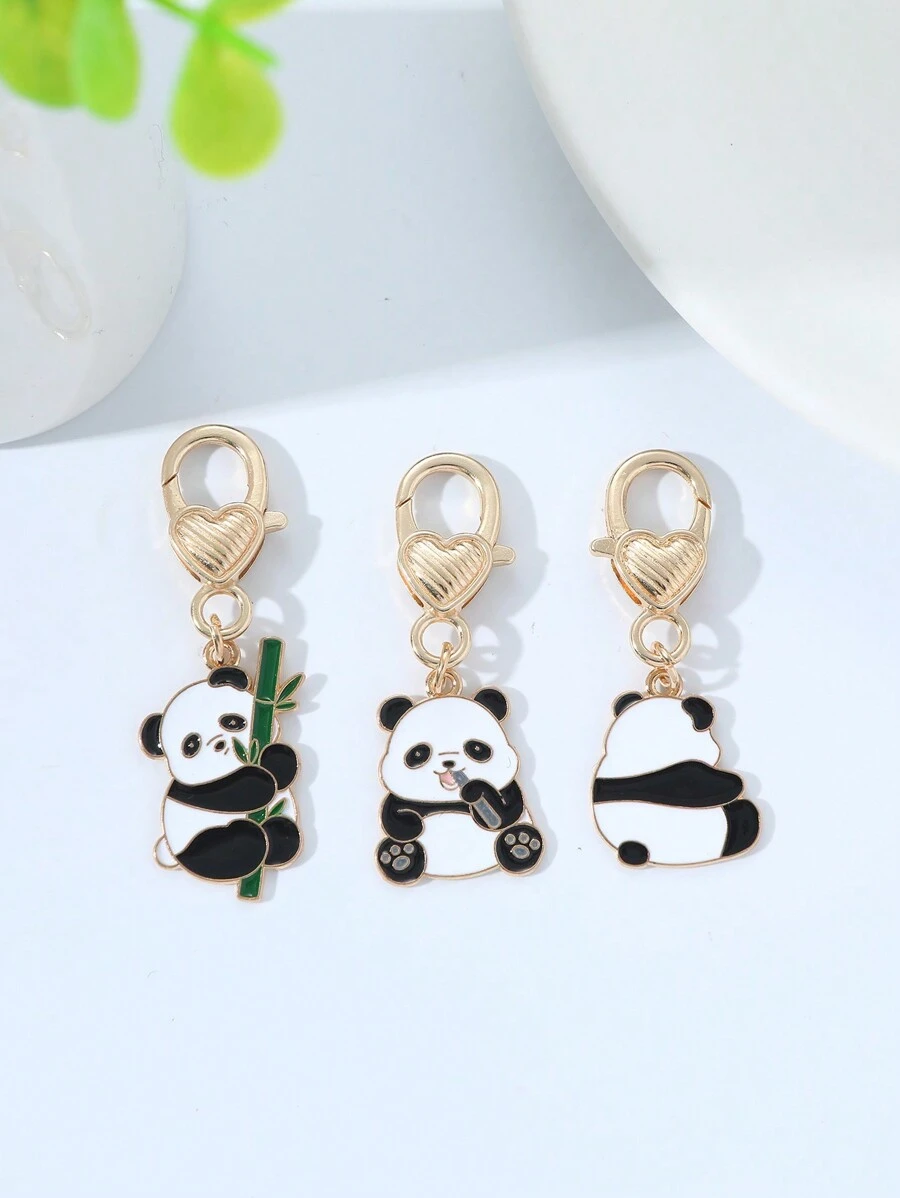 3PCS Alloy Lovely Fashion Chinese Style Cute Panda Keychain For Women Car Keyring Bag Key Pendant Jewelry Good Friend Couple Gift Valentine's Day Car Accessories Bag Charm