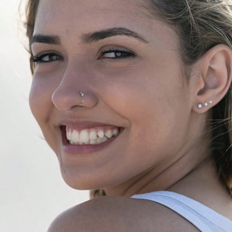 6pcs Women'S Stainless Steel Body Jewelry Set With Pierced Nose Ring