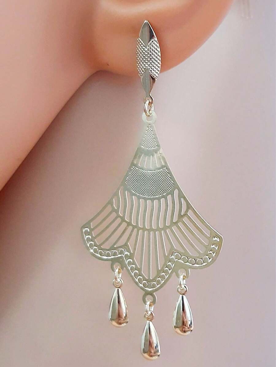 Brinco de Festa com Pingentes Pérolas Folheado Ouro 18k Antialérgico