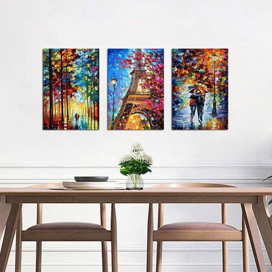 Placas MDF tamanho 20x30cm - Decoração de parede - torre e ruas de Paris - Imagens coloridas pintura ruas da cidade -