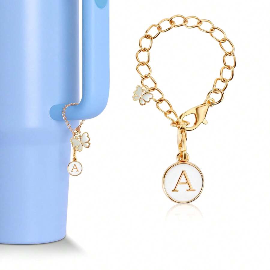 Letter Charms Accessories For Cup Name Id Plate Initial Letter Handle Personalized Charm For Tumbler Water Cup Handle Identification Letter Charm Chain
