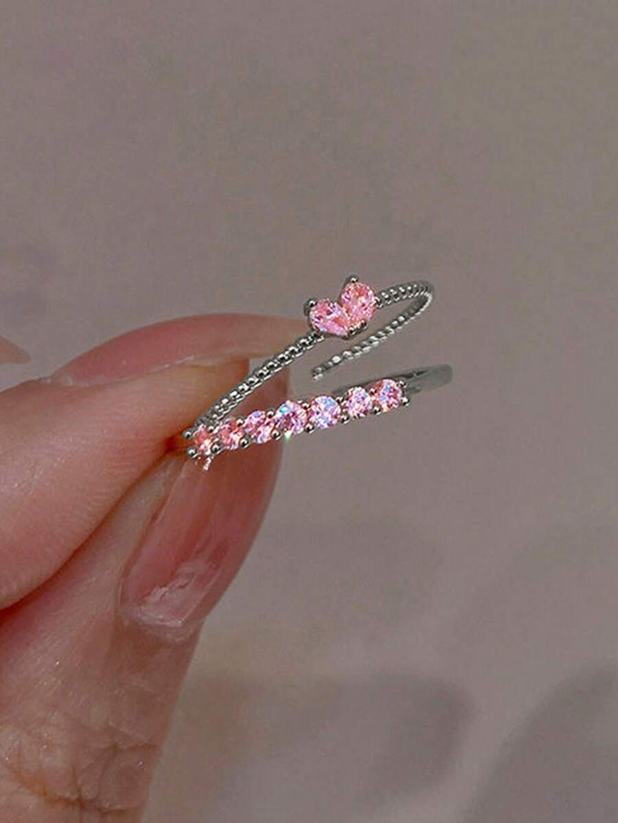 2 stuks/set hartvormige koppelsring met strass-steentjes, cadeau voor koppels voor een date, vakantie, Valentijnsdag, moeder, moederdag, cadeau
