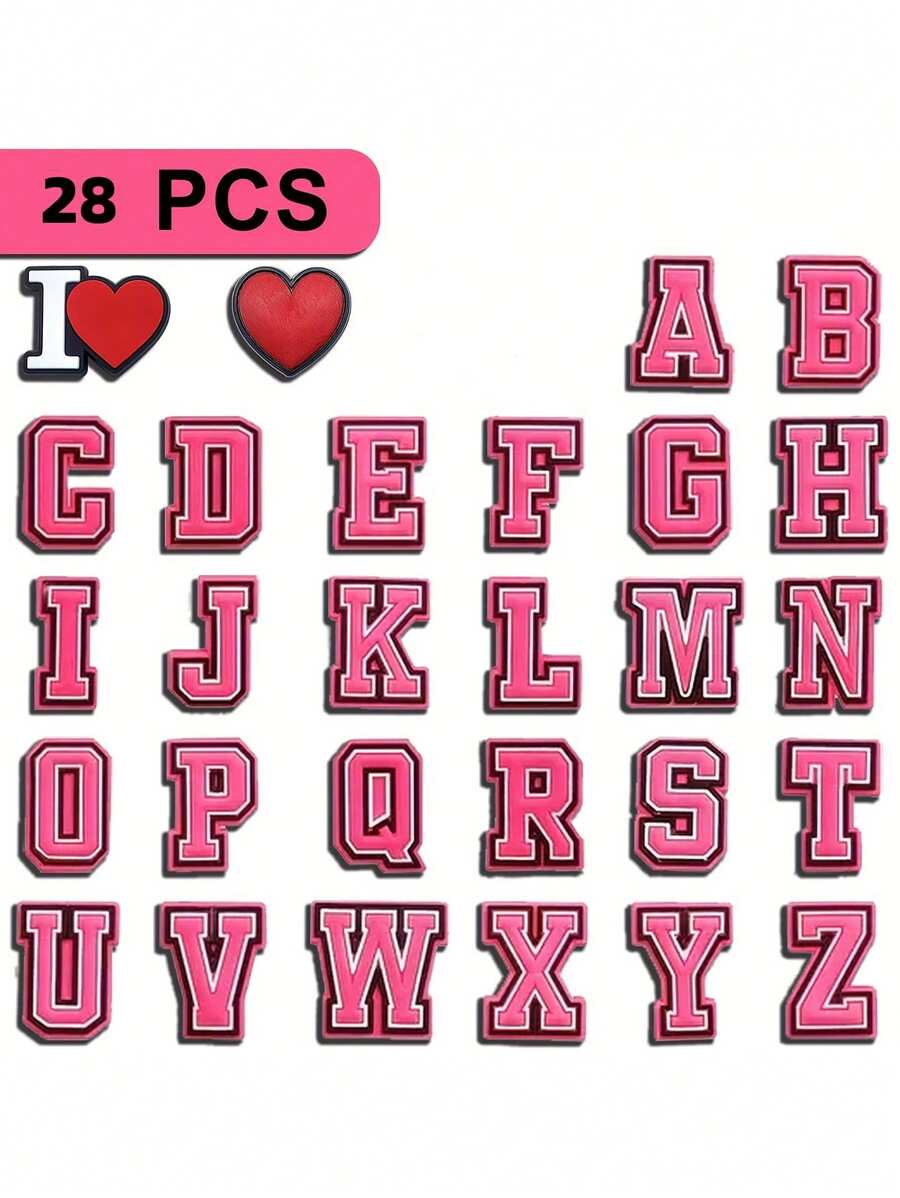 28pcs Initial Letter Shoe Charms, Detachable Shoe Decoration Accessories For Girls & Women (Handmade, May Have Minor Glue Residue Or Defects On The Back, Which Do Not Affect Normal Use)