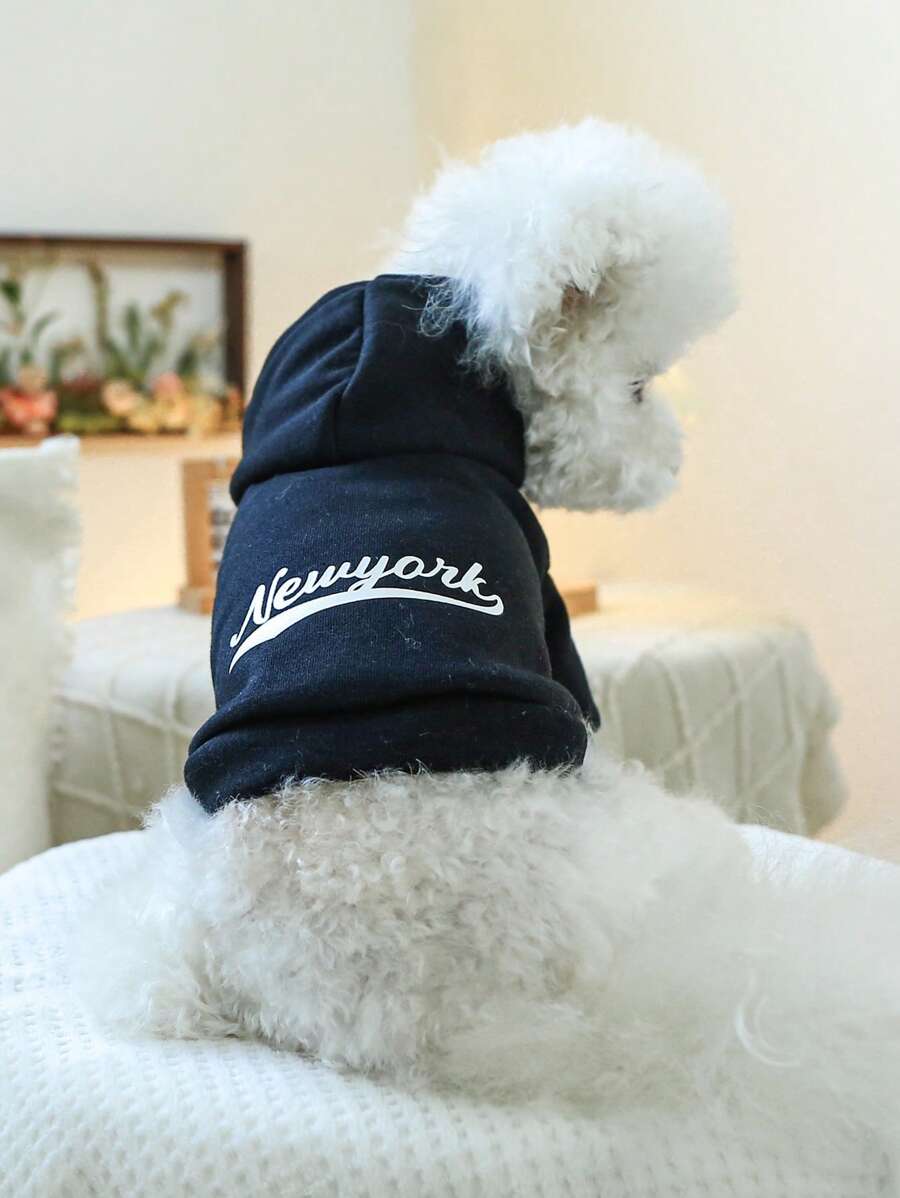 1pc Pet Clothing With Hood Featuring Paw Print Design - Solid Black Sweatshirt For Dogs/Cats