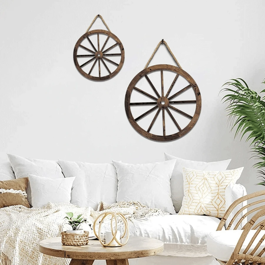 1 pieza Decoración de rueda de vagón de madera de estilo vintage occidental para primavera, decoración del hogar, decoración de la habitación, decoración de pared