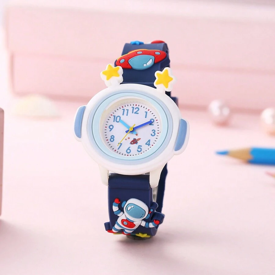 New Fashion Rocket Astronaut Star Helmet 3d Cartoon Children's Watch, Kids Learning Watch