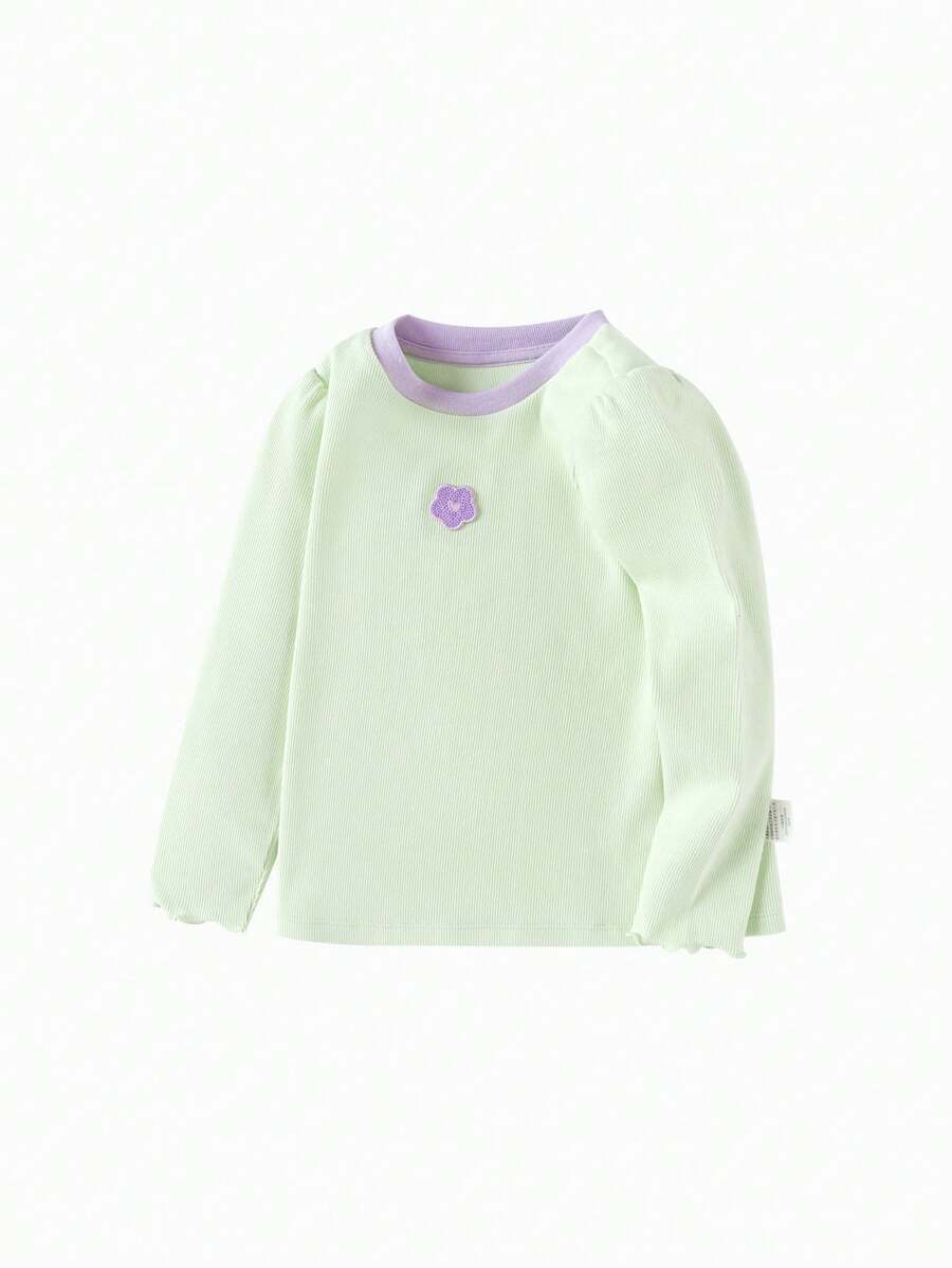 Balabala Toddler Girl Knitted Round V-Neck Long Sleeve T-Shirt