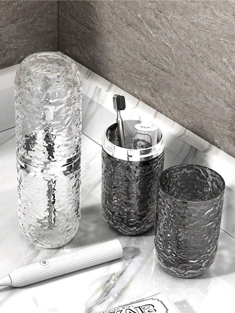 1pc Glacier Pattern Travel Mouthwash Cup Toothbrush Storage Cup Portable Toothbrush Holder With Anti-Fall Design Home Bathroom Decor Summer Back To School
