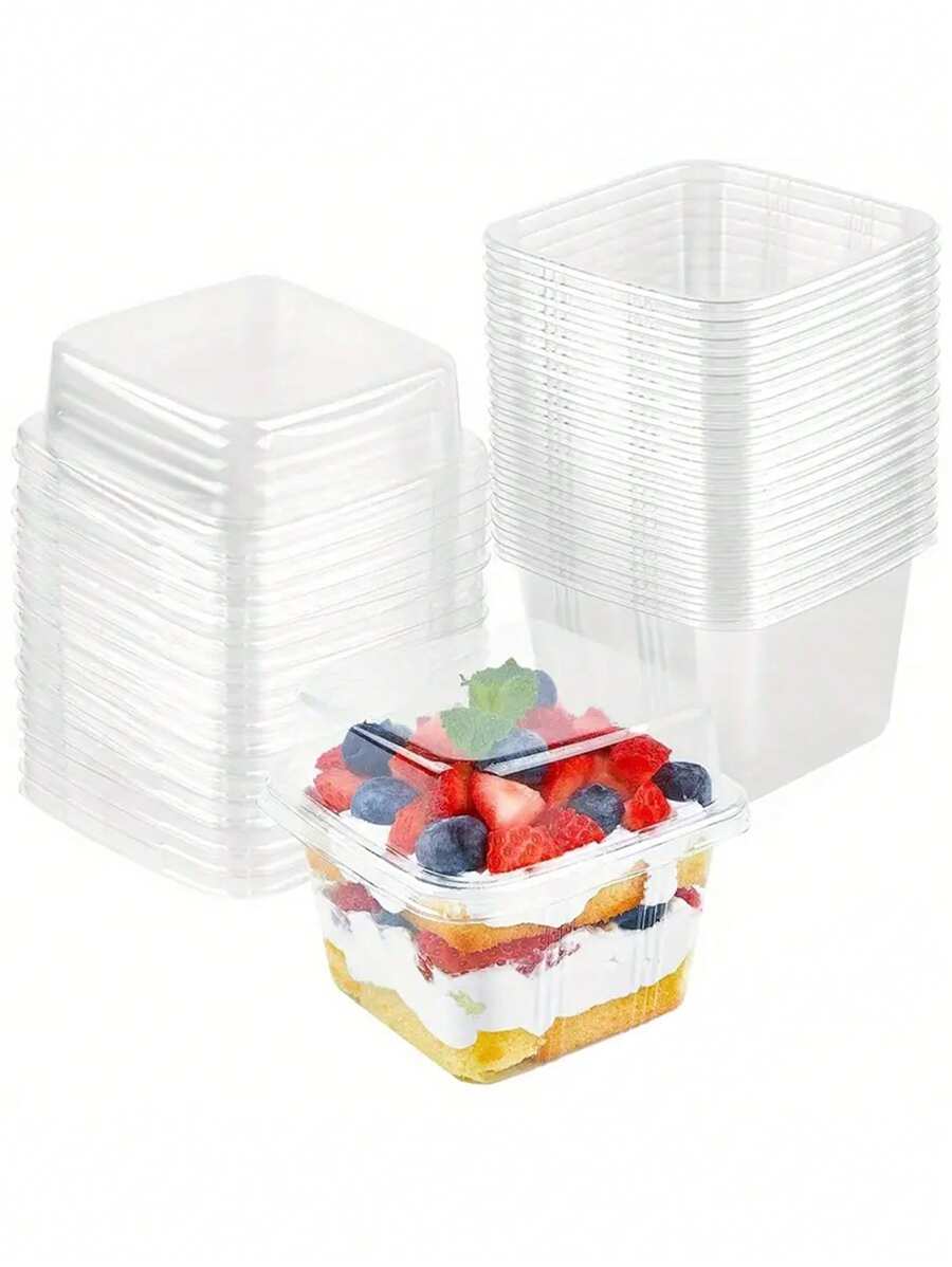 10Pcs/15Pcs/25Pc/30pcs/50pcs Plastic Dessert Cups With Lids, 8oz Reusable Cupcake Container, Clear Square Single Dessert Box, Sealed Cake Storage Box For Dessert Muffins Cupcake Pudding Mousse, Party Food Packing Box, Mousse Cheesecake Take Out Box, Party Supplies