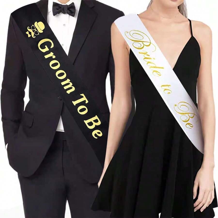 Set de 2 bandas- banda de la novia y del novio para fiesta de despedida de soltera, decoraciones para boda, fiesta nupcial (blanca y negra), Navidad