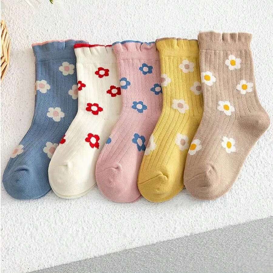 5 pares de calcetines de media caña con encaje para niños, colores surtidos, calcetines para bebés y niños pequeños, otoño e invierno