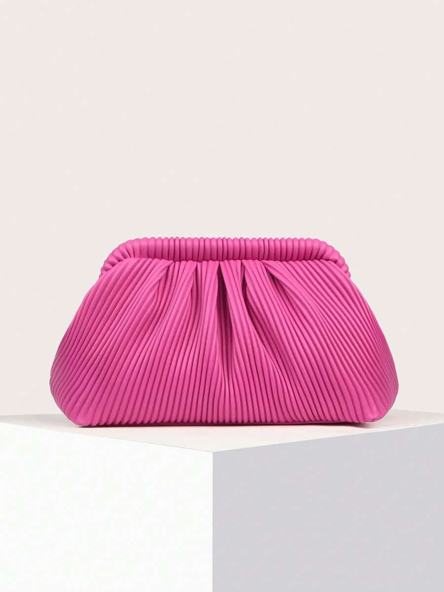 Pleated Cloud Shaped Clutch Bag With Clip Closure