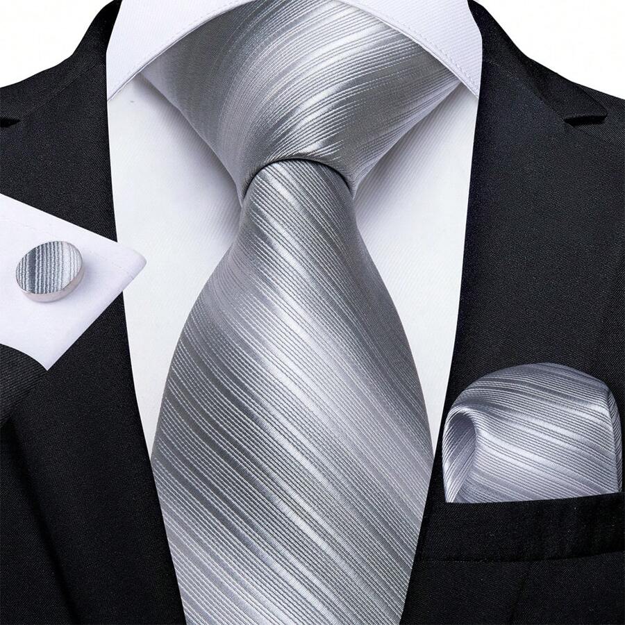 Ensemble De Cravate En Soie Pour Hommes Dibangu Avec Cravate À Rayures Rouges, Mouchoir De Poche Et Boutons De Manchette Pour Mariage, Fête Et