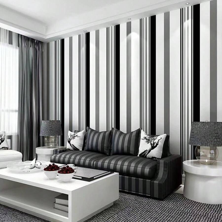 1 rollo de papel tapiz autoadhesivo de PVC negro y blanco para cocina, baño, dormitorio, sala de estar, decoración de paredes de tienda, removible, impermeable, resistente a la suciedad, aislante acústico, para muebles y electrodomésticos de lujo ligero, paneles de pared renovables, papel tapiz, decoración de primavera para refrescar su hogar, calcomanías de decoración de festivales, regalos de cumpleaños y graduación