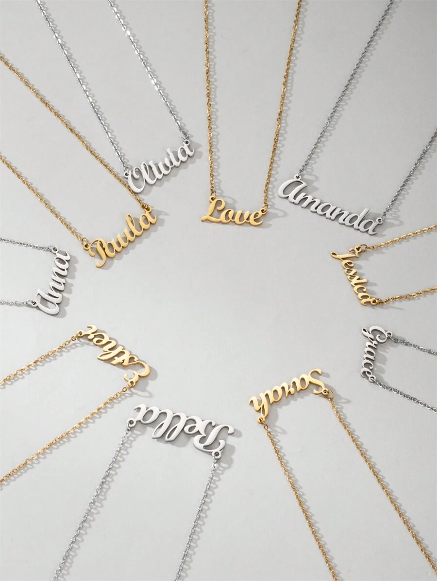 1 Peça Pingente Colar De Aço Inoxidável Dourado E Prateado Com Letra Em Inglês, Colar Fashion Simples E Versátil Para Homens E Mulheres(no Máximo 1 Nome Em Inglês)