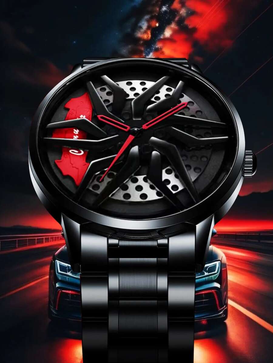 Relógio Esportivo Esportivo De Quartzo Masculino Preto Legal Criativo Com Design De Pinça De Freio De Roda De Carro Para Estudantes