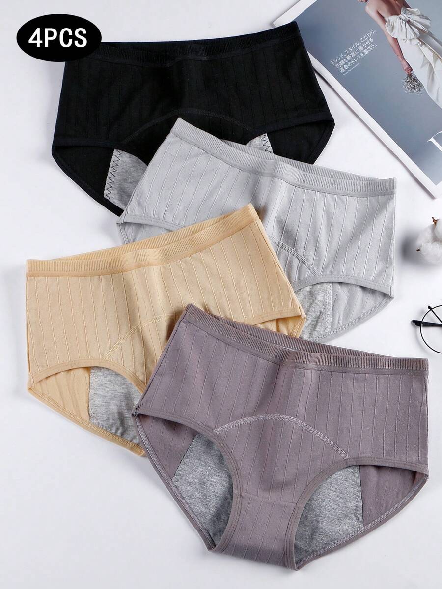 4 piezas Nuevos calzoncillos fisiológicos, pantalones triangulares, modelos alargadores, antifugas, alta elasticidad, transpirables, para señoras