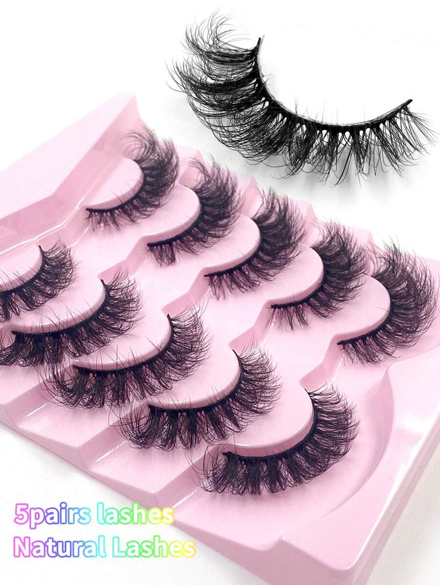 NEW 5 Pairs Lashes Natural Look And Long Faux Mink Eyelashes Fluffy Soft Wispy Curly Cat Eye Fake Eyelashes