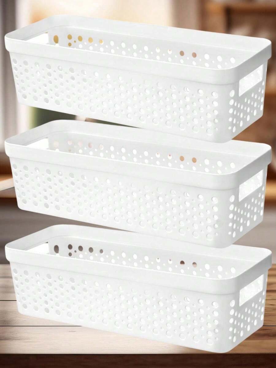 Kit 3 Caixas Organizadora Rattan s/ Tampa Tramado 3,6 Litros Casa Escritório Cozinha Armário Gaveta Geladeira Armazenamento de Cosméticos Porta Joias Resistente Premium
