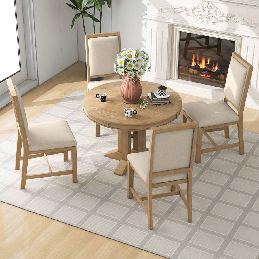 Nestfair 5-Piece Dining Set With Extendable Round Table And 4 Upholstered Chairs