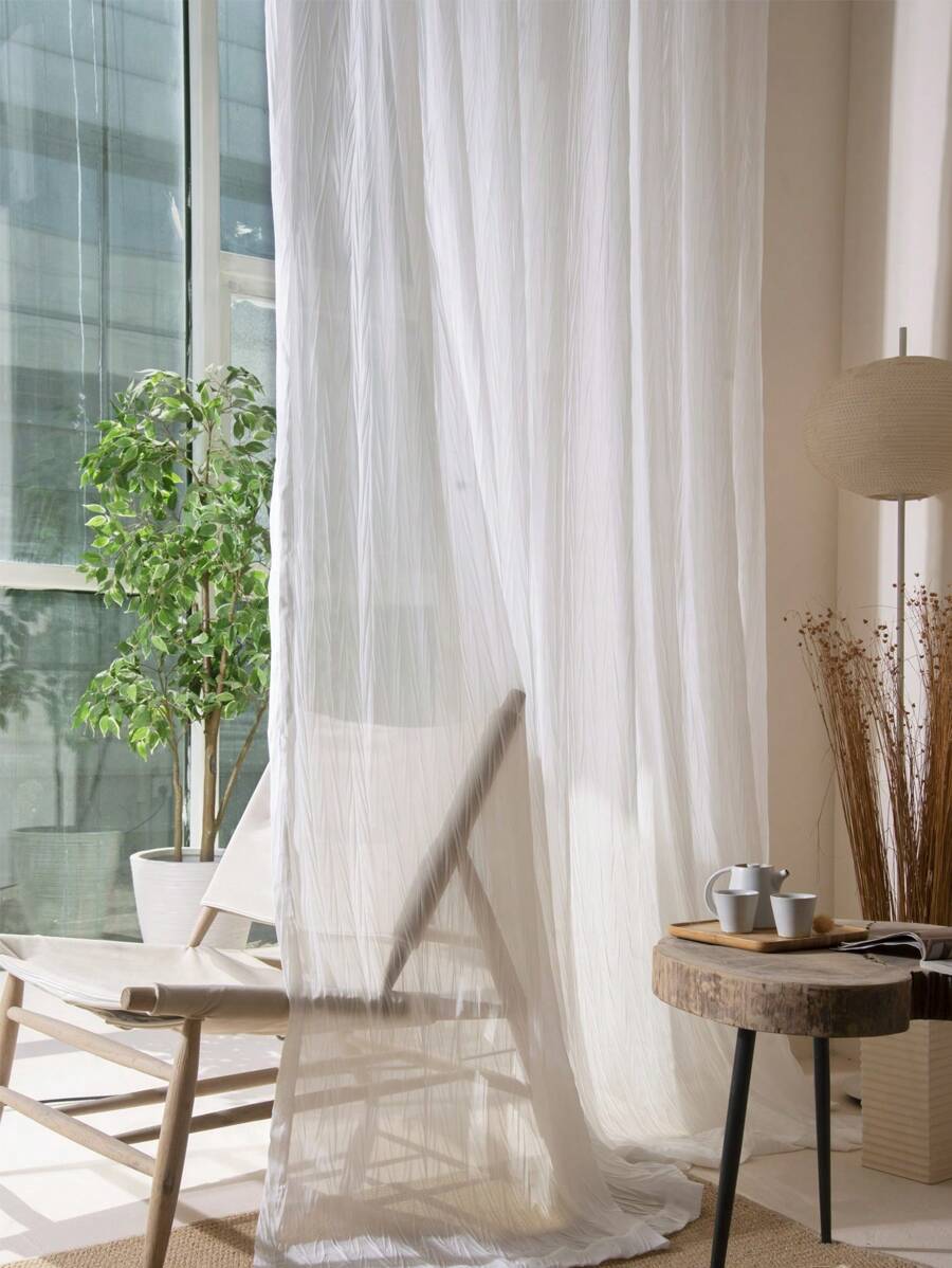1pc Sheer Voile Curtain Panel For Balcony Window, Rod Pocket, Translucent