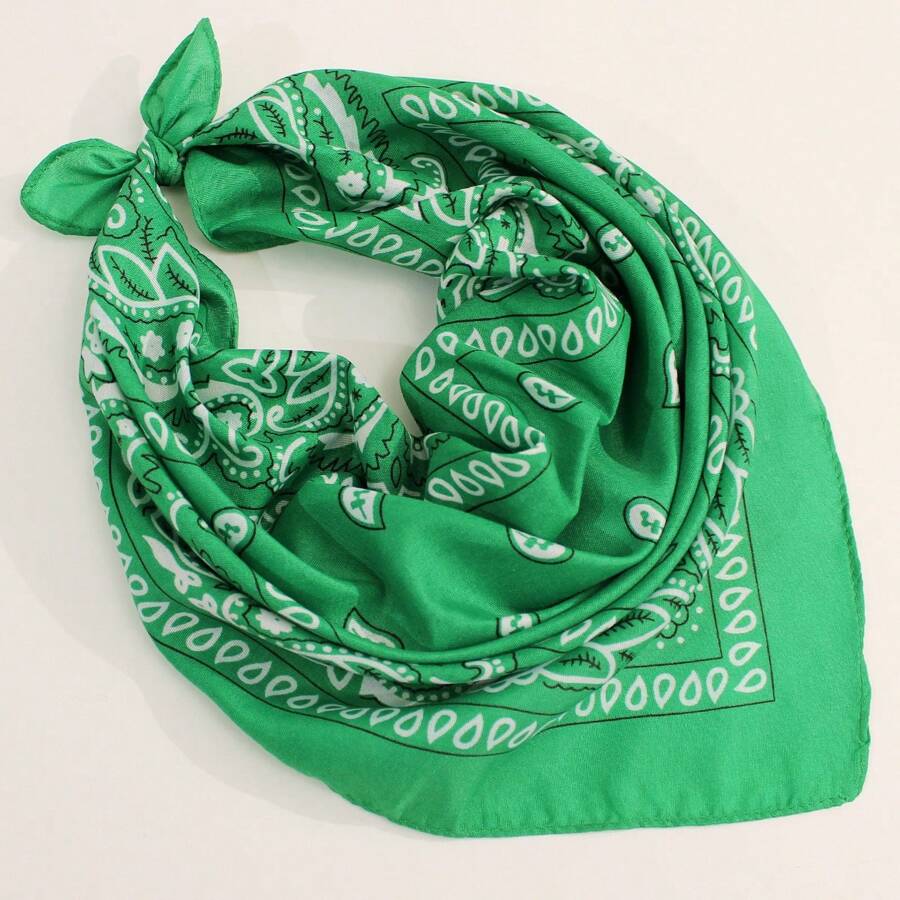 Women's Plant Print Boho Style Square Scarf, Suitable For Daily Wear